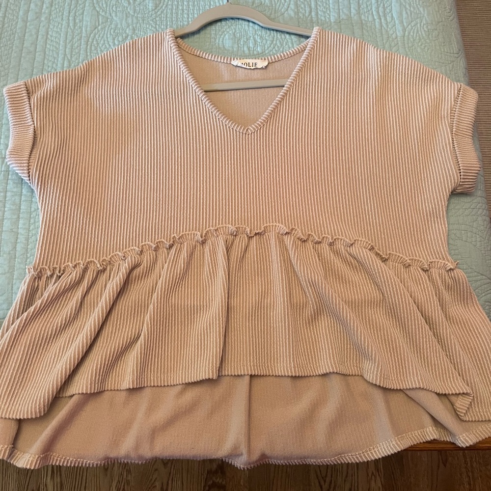 WOLF Beige V-Neck Knit Blouse